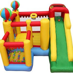Inflatable Bouncy Slide Bounce House 6 in 1 with Slide Basket Hoop Climbing Wall